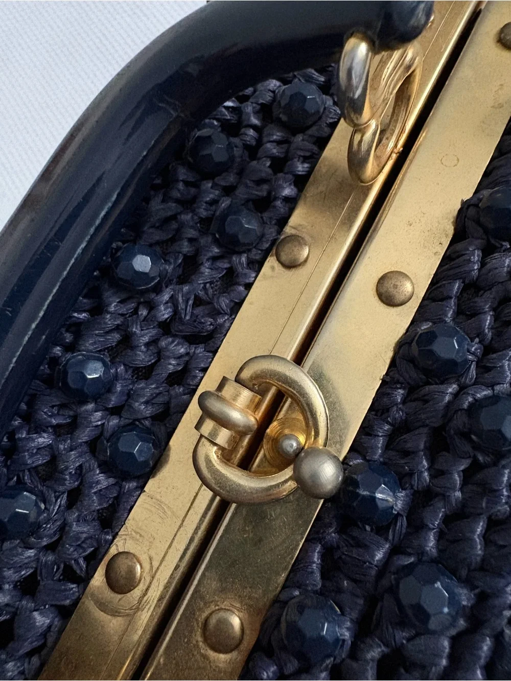 Vintage 1950s beaded navy blue box clutch handbag Made in Italy